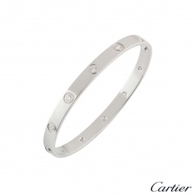 Cartier White Gold Full Diamond Love Bracelet Size 18 B6040718